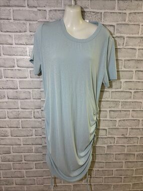 Women's Light Blue Short Sleeve Ruched Side Tunic, XL
